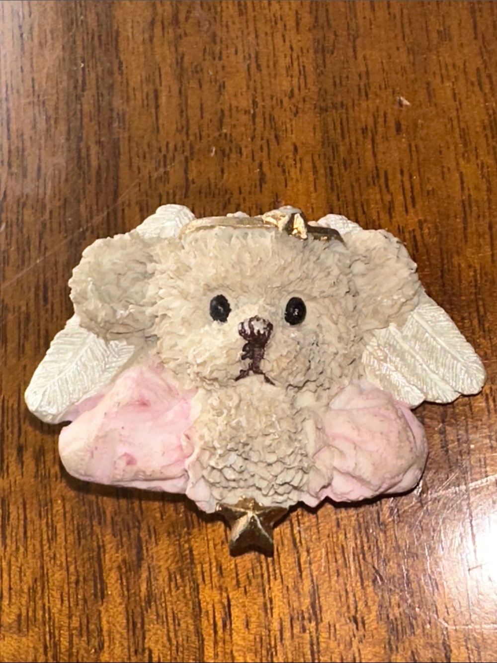 Vintage Cherubic Bear Angel Resin Brooch in Cream and Pink